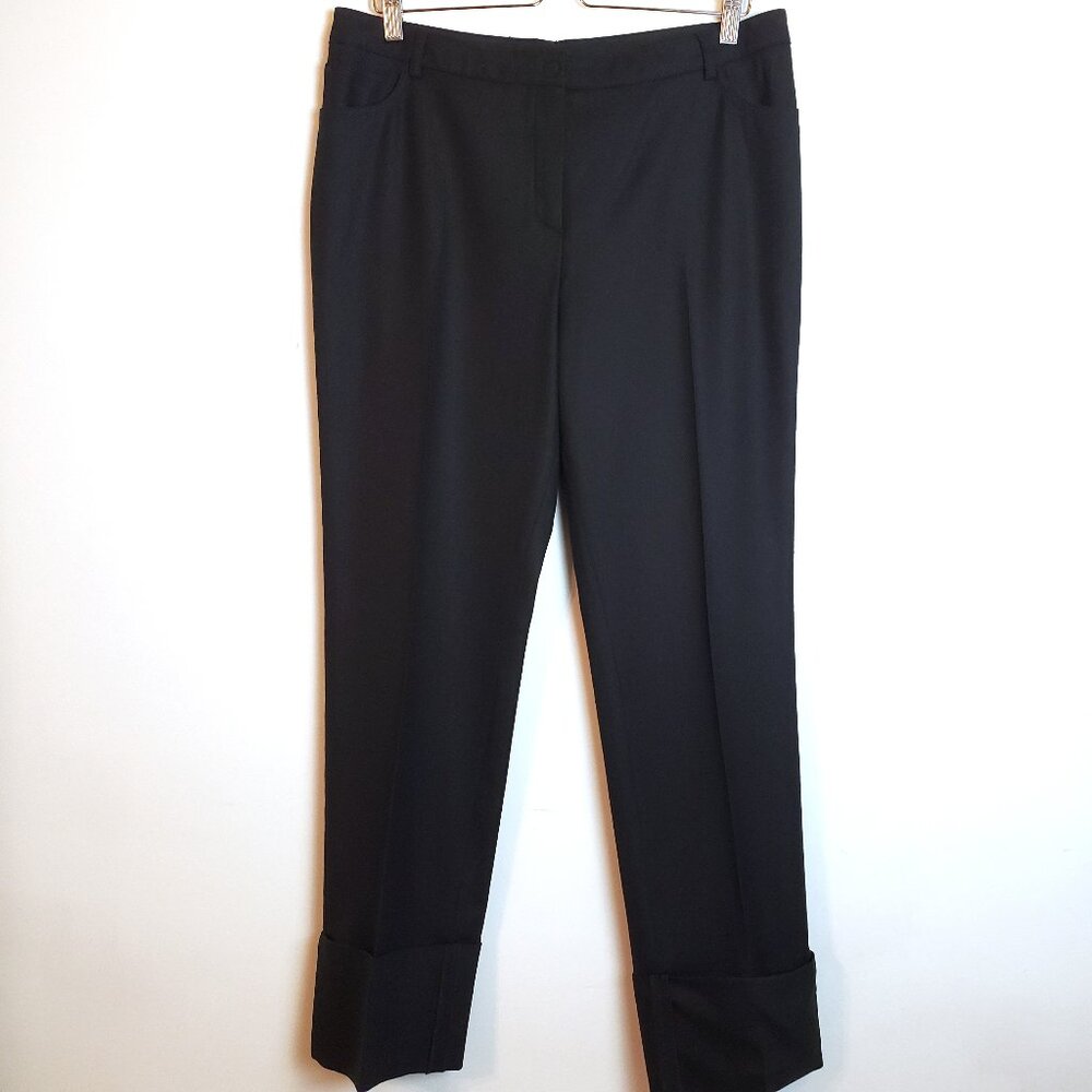 Akris Punto Cuffed Pants Black Twill Flat Front Straight Ankle Length 12 FR44